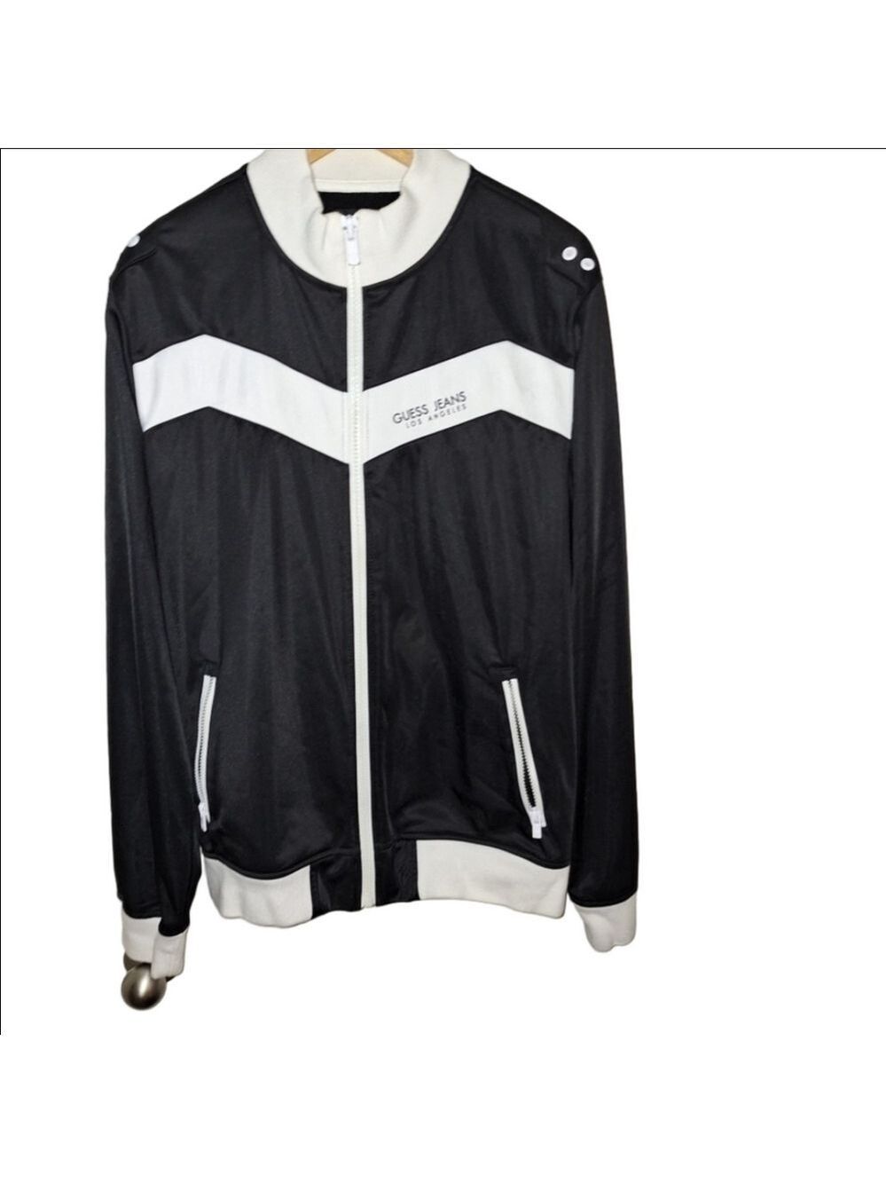 Guess Track Jacket Black White Large Vintage Polyester
